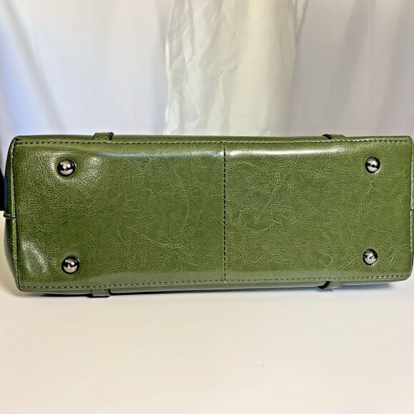 MDBM Maison de Beauté Provence Green Leather Front Pocket Tote Handbag w/ pouch - Picture 9 of 16